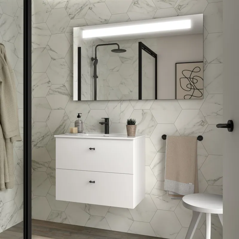 Meuble salle de bains et plan de vasque 70cm 2 tiroirs White Satin INARA - SALGAR 113678