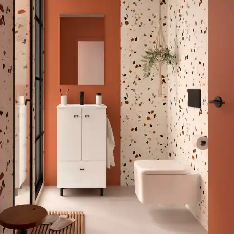 Ensemble meuble de salle de bain, lavabo et miroir Blanc brillant Inara - SALGAR 113681