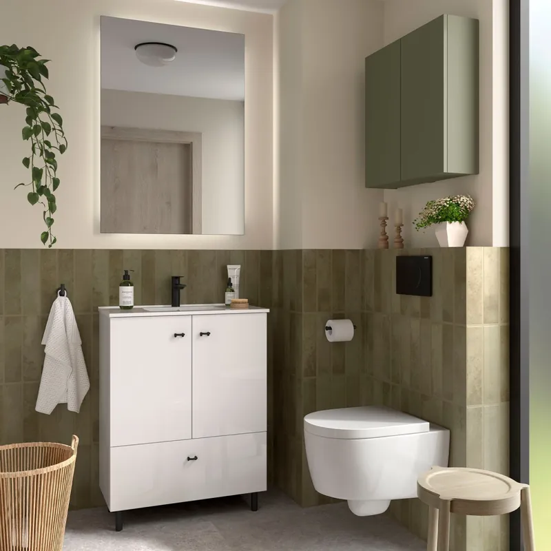 Ensemble meuble salle de bains, miroir et plan de vasque 70cm 1 tiroir, 2 portes Blanc Brillant INARA - SALGAR 113714