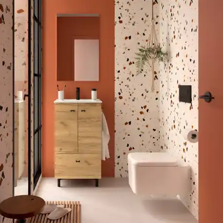 Meuble salle de bains et plan de vasque 50cm 2 portes 1 tiroir Chêne Africain INARA - SALGAR 113720