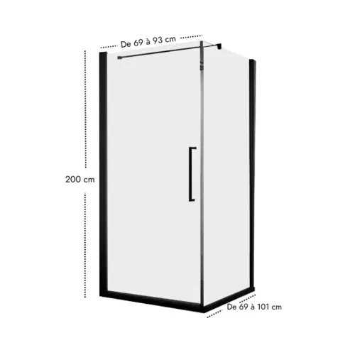 Paroi d‘angle carré Noir mat sur-mesure