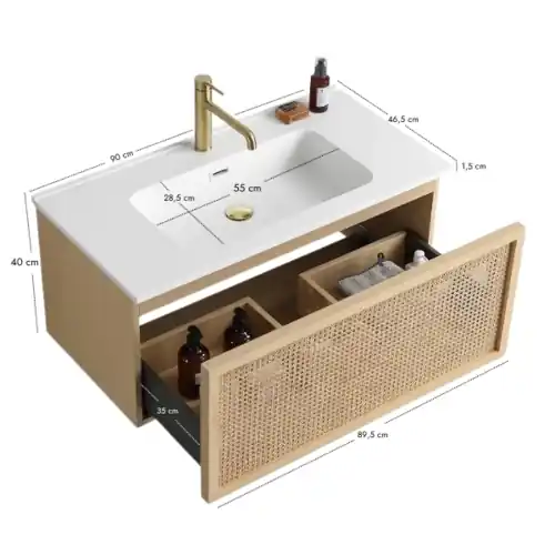 Meuble cannelage Raphia 90 cm vasque