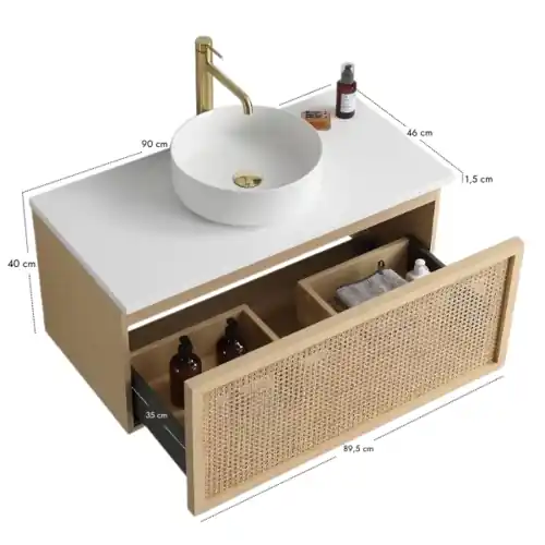 Meuble cannelage Raphia 90 cm plan