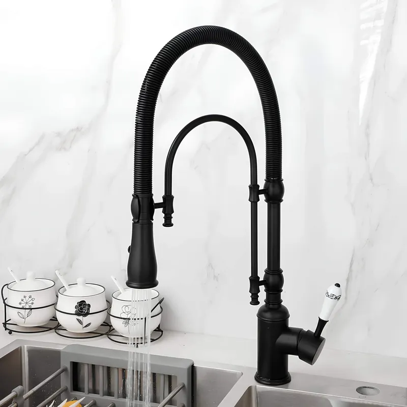 Robinet cuisine douchette – mitigeur en laiton avec ressort flexible et double jet