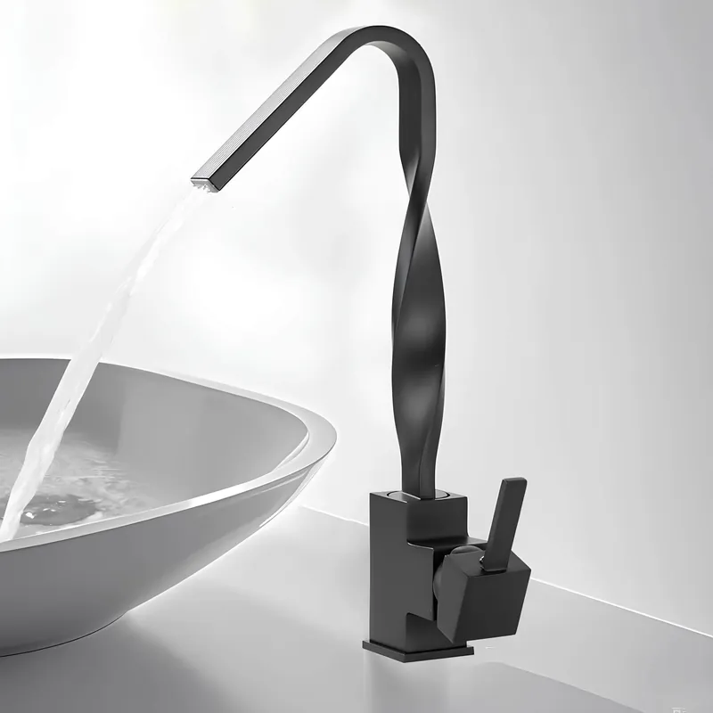 Robinet lavabo mitigeur en laiton – bec rotatif 360°, design contemporain