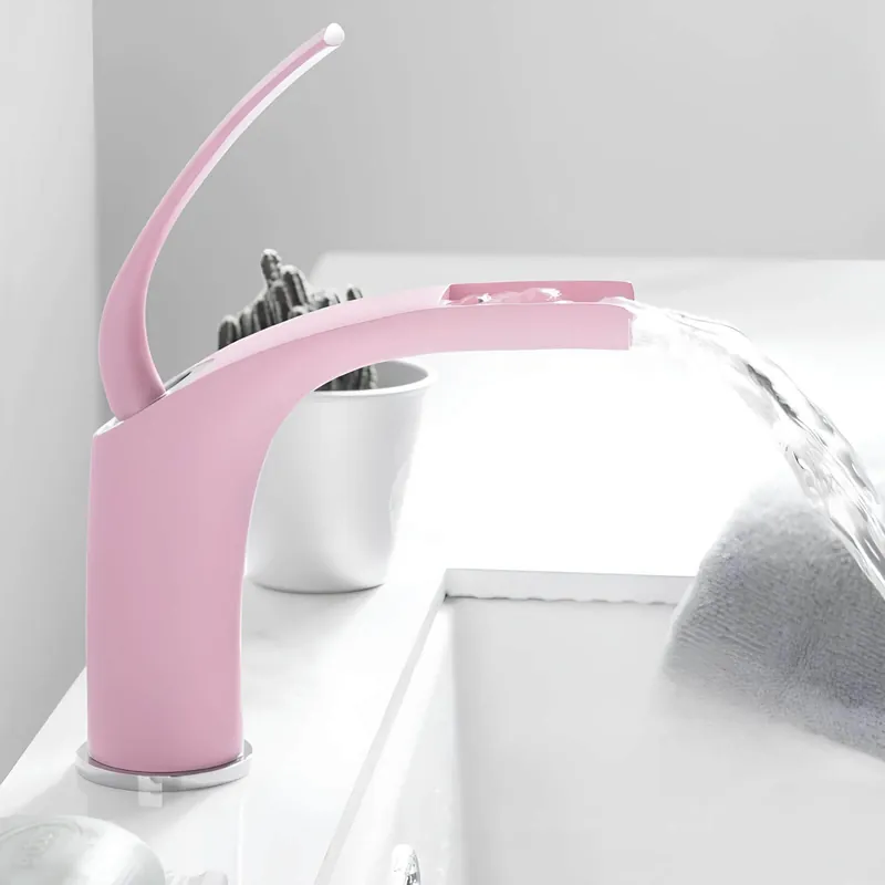 Robinet mitigeur rose en laiton – mitigeur cascade pour lavabo