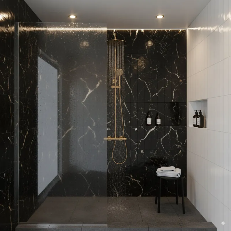 Robinet de douche dorée thermostatique