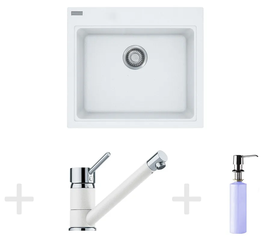 Kit de cuisine G63, Évier en granit KSG 238, blanc + Mitigeur FG 7477, blanc + Distributeur de savon FD 300 (114.0365.089)