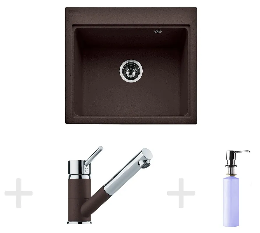 Kit de cuisine G64, Évier en granit KSG 238, marron foncé + Mitigeur FG 7486 + Distributeur de savon FD 300 (114.0365.104)