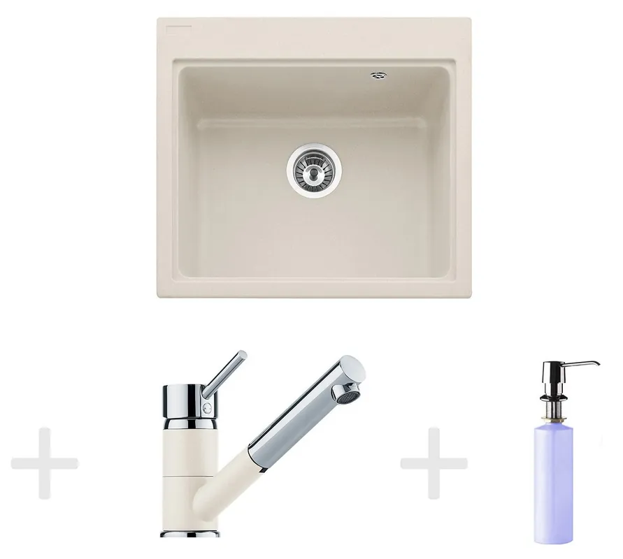 Kit de cuisine G64, Évier en granit KSG 238, vanille + Mitigeur FG 7486, vanille + Distributeur de savon FD 300 (114.0365.106)