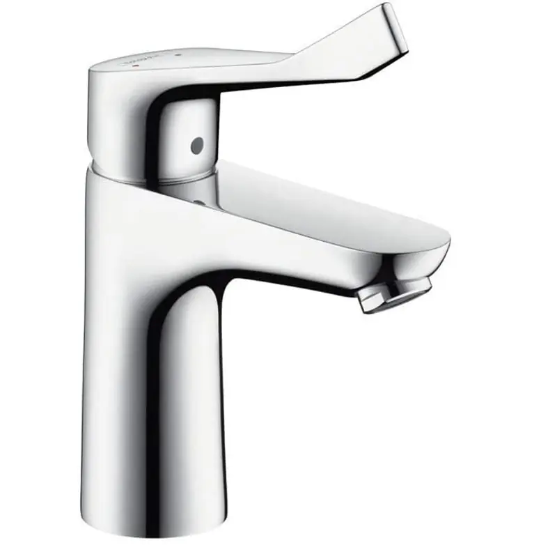 Focus Care 100 Mitigeur PMR lavabo sans tirette ni vidage avec poignée extra longue, ComfortZone 100, Chrome (31915000)