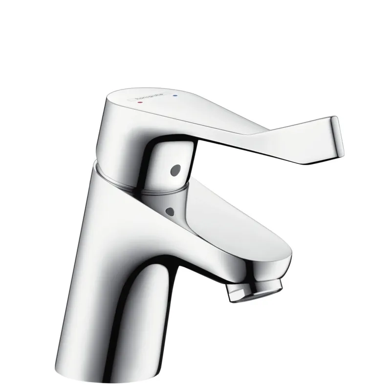 Focus Care 70 Mitigeur PMR lavabo sans tirette ni vidage avec poignée extra longue, ComfortZone70, Chrome (31914000)