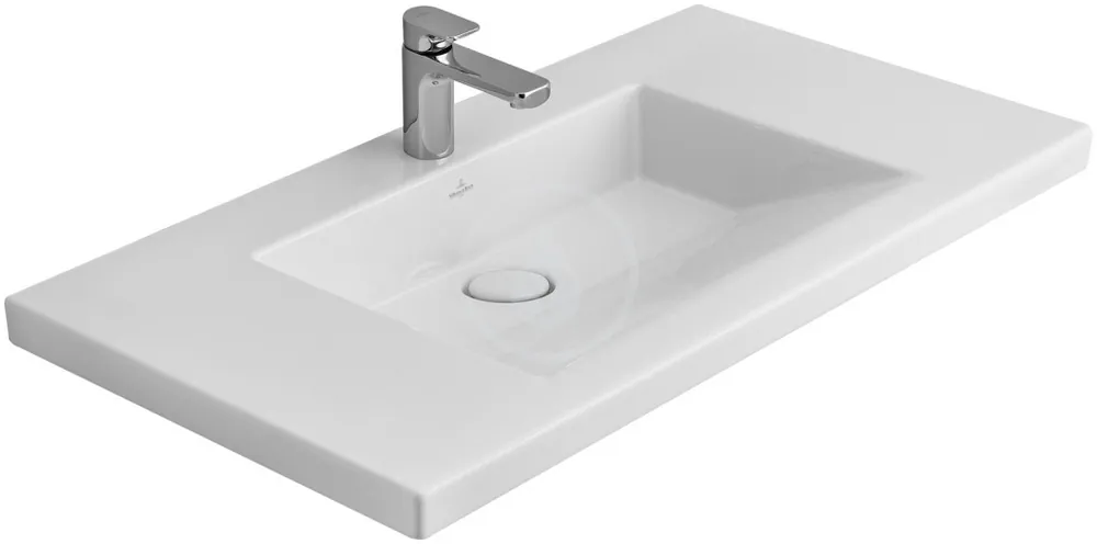 Lavabo monotrou, sans trop plein 1000 mm x 550 mm, avec Ceramicplus, blanc