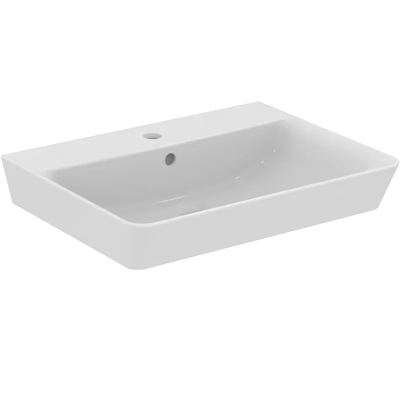 Lavabo suspendu en grès fin 60 x 46 cm, avec trou pour robinet et trop-plein, blanc, Ideal Standard Connect Air (E029801)