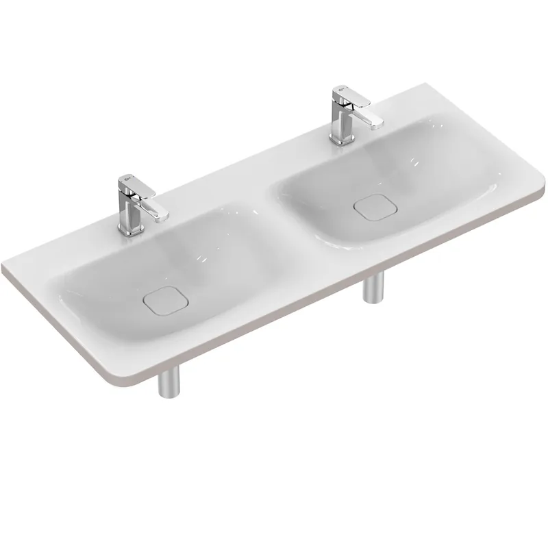 TONIC II Double lavabo trop-plein caché, 2 trous 1215 x 490 x 170 mm, blanc (K087301)
