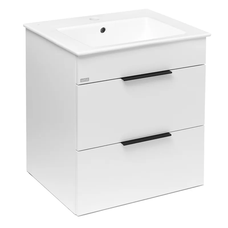Cube Meuble de salle de bain blanc 2 tiroirs 54x42.2x62.2cm + Lavabo en céramique blanche et trop plein (H4536121763001)