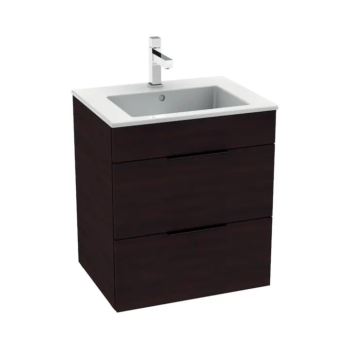 Cube Meuble de salle de bain chêne 2 tiroirs 54x42.2x62.2cm + Lavabo en céramique blanche et trop plein (H4536121763021)
