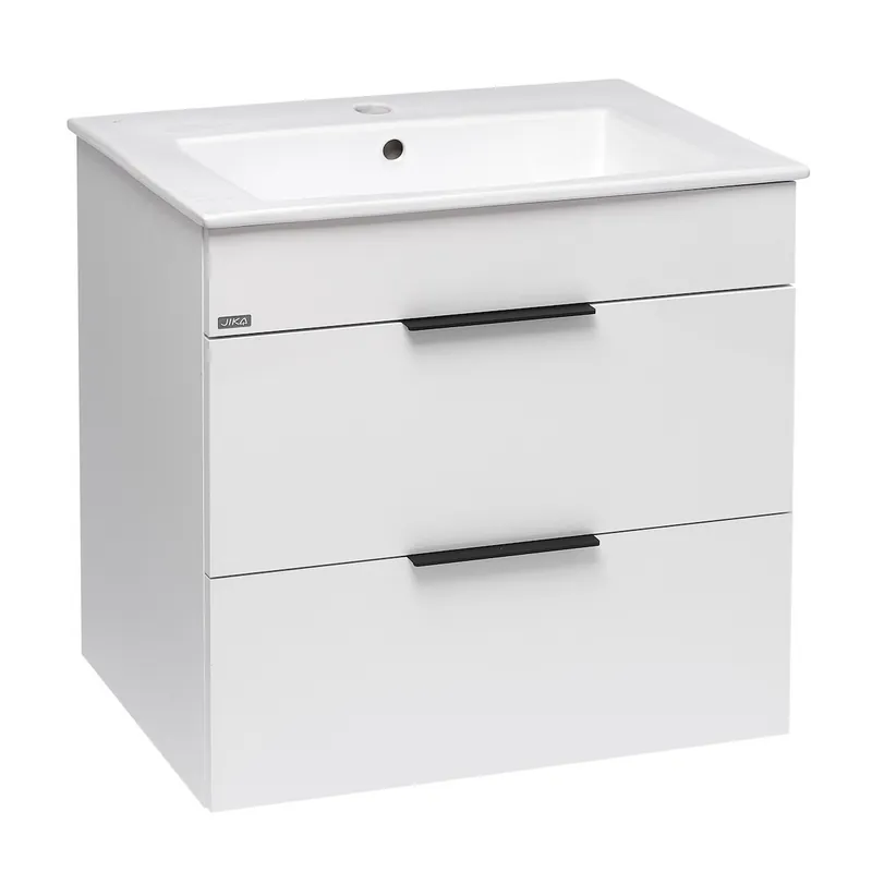 Cube Meuble de salle de bain blanc 2 tiroirs 64x42.2x62.2cm + Lavabo en céramique blanche et trop plein (H4536021763001)