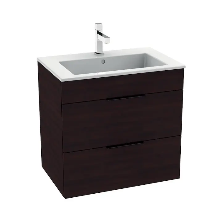 Cube Meuble de salle de bain chêne 2 tiroirs 64x42.2x62.2cm + Lavabo en céramique blanche et trop plein (H4536021763021)