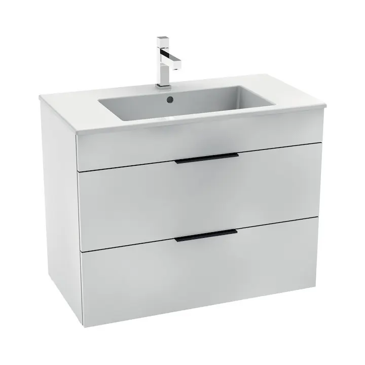 Cube Meuble de salle de bain blanc 2 tiroirs 79x42.2x62.2cm + Lavabo en céramique blanche et trop plein (H4537621763001)