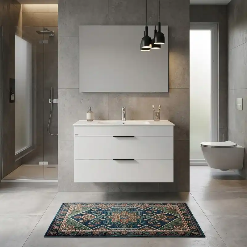 Cube Meuble de salle de bain blanc 2 tiroirs 98x42.2x62.2cm + Lavabo en céramique blanche et trop plein (H4536521763001)