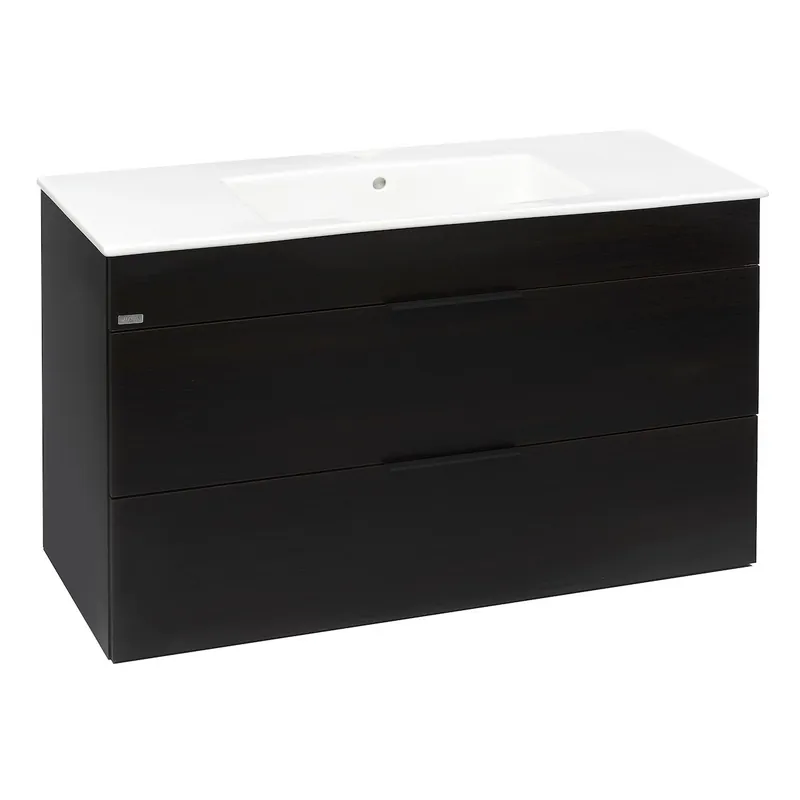 Cube Meuble de salle de bain chêne 2 tiroirs 98x42.2x62.2cm + Lavabo en céramique blanche et trop plein (H4536521763021)