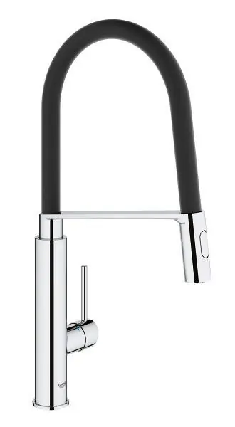 Concetto Mitigeur cuisine semi-pro avec flexible hygiénique noir et douchette 2 jets, Chrome (31491000)