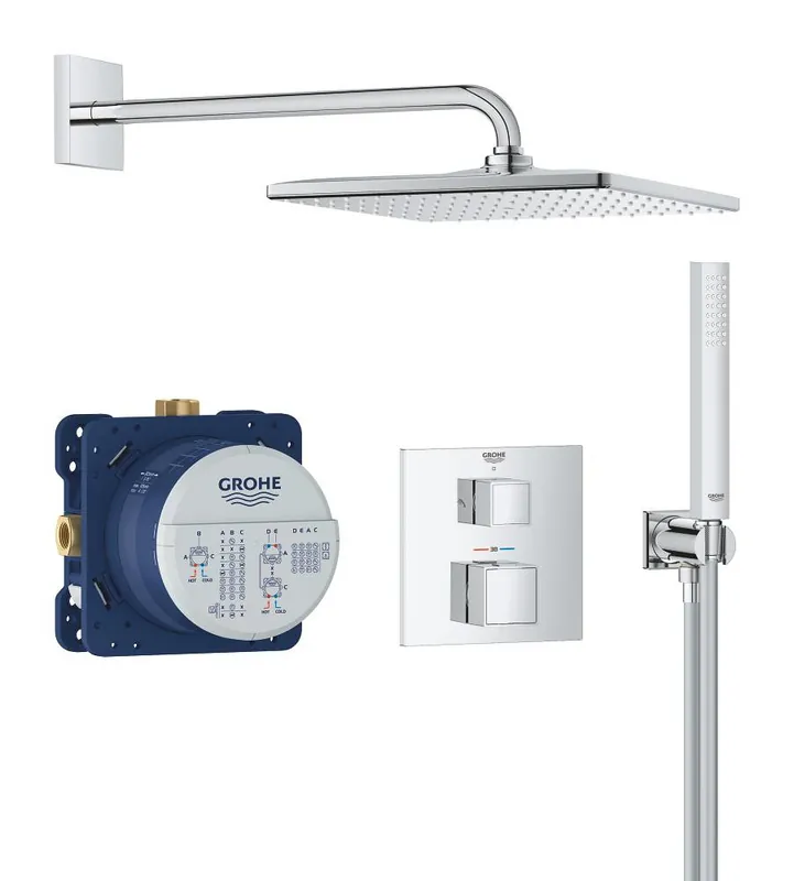 Precision Cube Set de douche encastrée avec mitigeur thermostatique + Douche de tête + Douchette, chrome (G34879000)