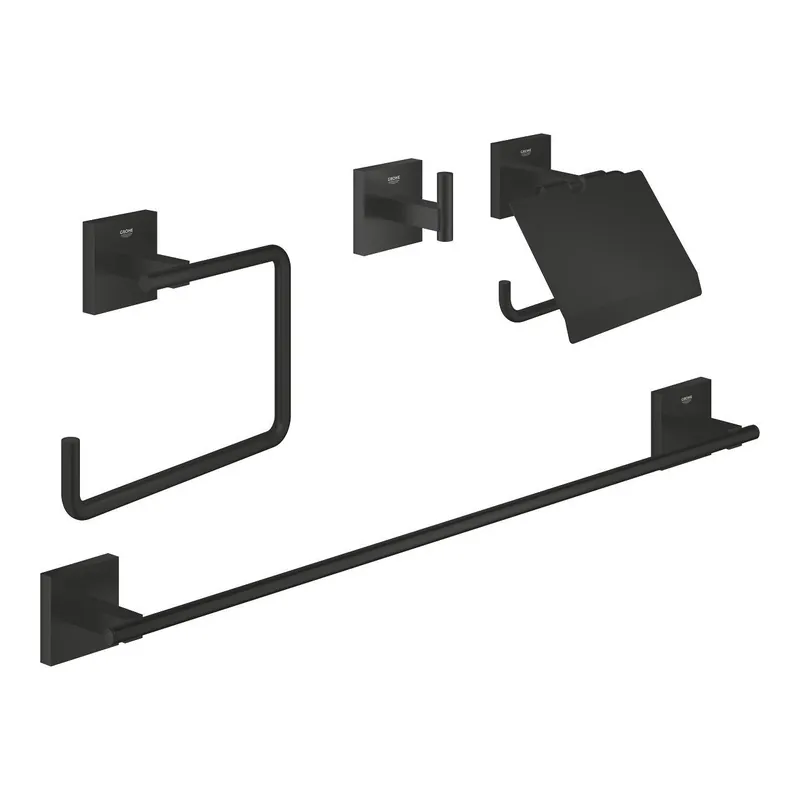 Start Cube set d‘accessoires de salle de bain 4 en 1 en métal avec fixations cachées, noir mat (G411152430)