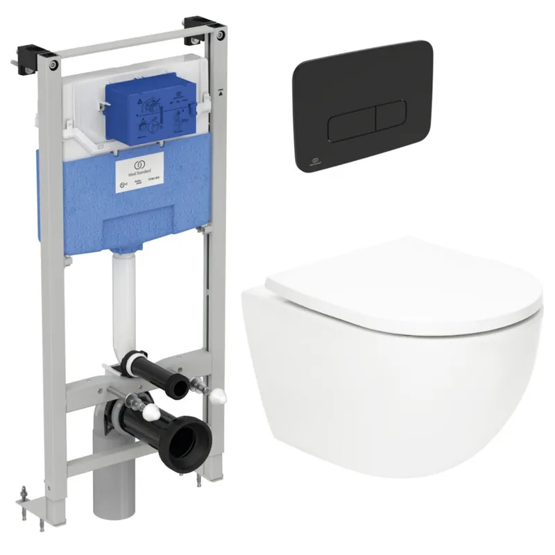 Pack WC Bâti autoportant Prosys + WC SAT Vortex sans bride + Abattant SoftClose + Plaque noire mat (PROSYSTORNADO1)
