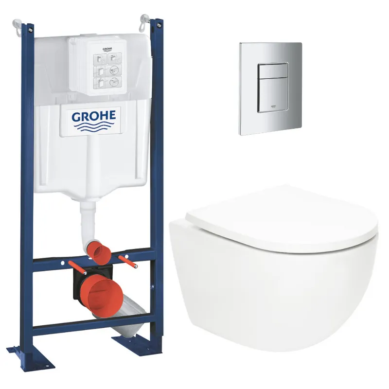 Pack WC Bâti-support autoportant Rapid SL + WC SAT Vortex sans bride + Abattant SoftClose + Plaque chrome (PROVORTEX1)