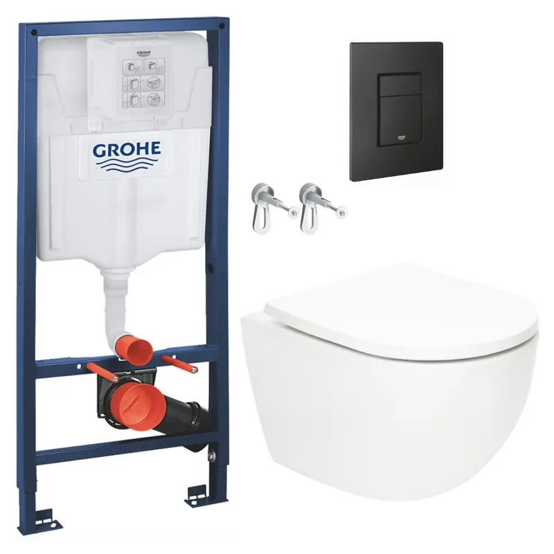 Pack WC Bâti-support Rapid SL + WC SAT Vortex sans bride + Abattant SoftClose + Plaque noire matte (RSLVORTEXKF0)