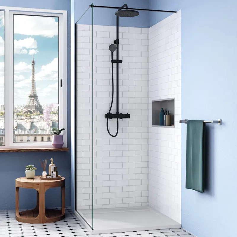 Alda Receveur de douche 90x90cm + Siphon Eslim90. Pierre de synthèse, blanc mat (ALD15-9090B-S)