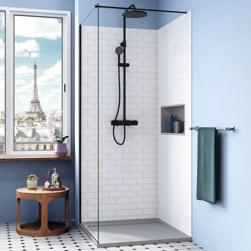 Alda Receveur de douche 90x90cm + Siphon Eslim90. Pierre de synthèse, gris mat (ALD15-9090G-S)