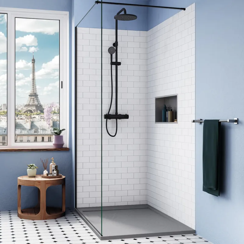 Alda Receveur de douche 120x90cm + Siphon Eslim90. Pierre de synthèse, gris mat (ALD15-12090G-S)