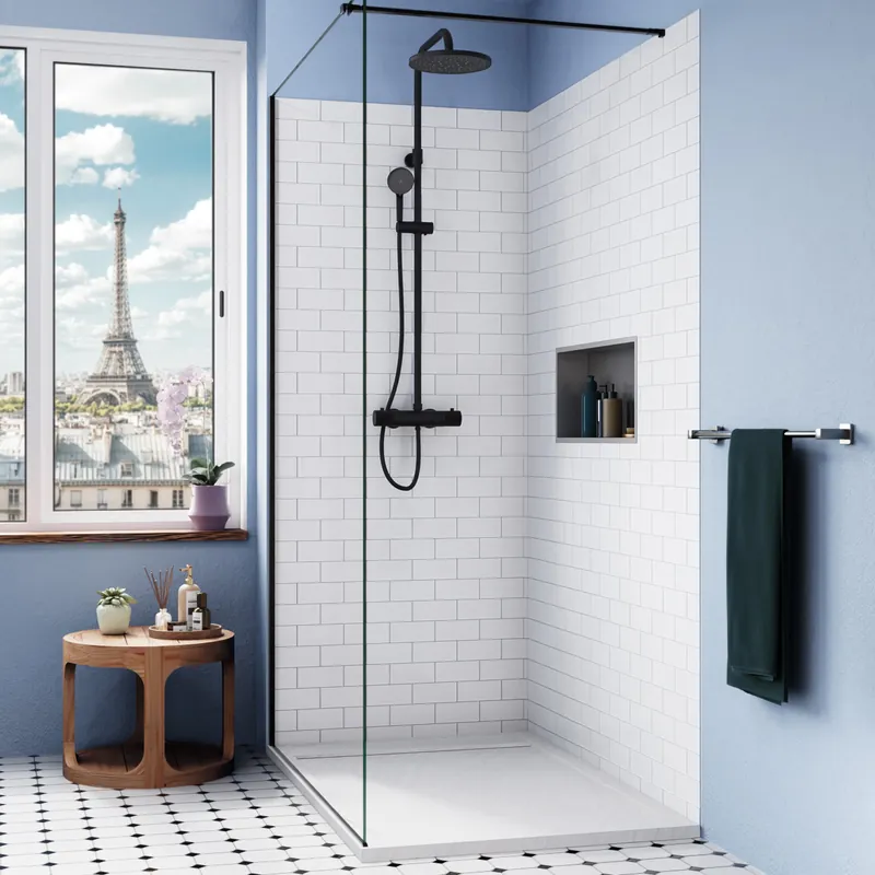 Alda Receveur de douche 140x90cm + Siphon Eslim90. Pierre de synthèse, blanc mat (ALD15-14090B-S)