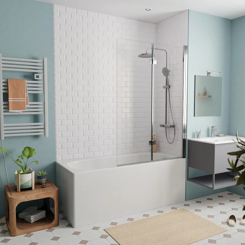 160x70 cm Ensemble baignoire Riga universelle + Pare baignoire pliable, 2 volets chrome + pieds (3406-SETP)