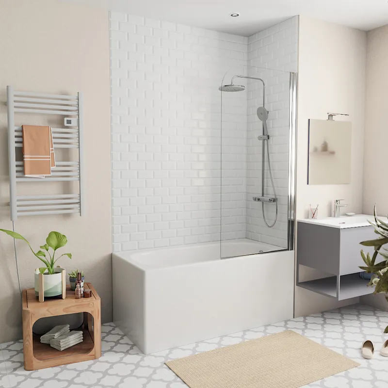 140x70 cm Ensemble baignoire Riga universelle + Pare baignoire pivotant chrome + pieds (A140-SETP)