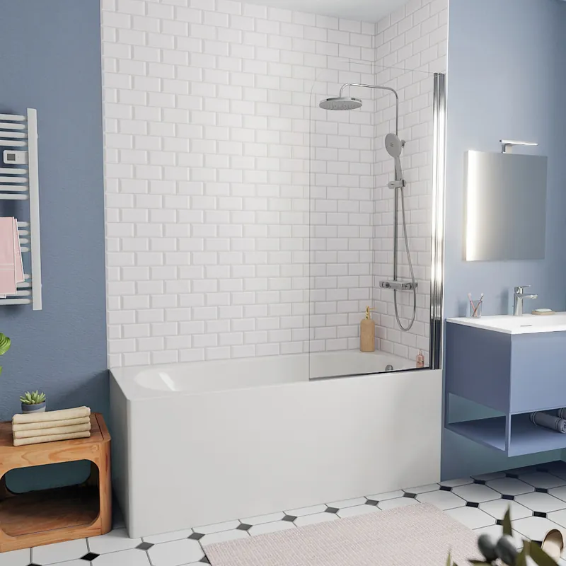 160x70 cm Ensemble baignoire Opal Plus universelle + Pare baignoire pivotant chrome + pieds (XWP1260000-SETP1)