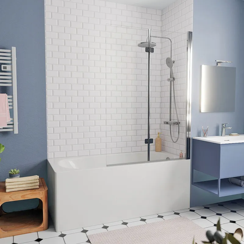 160x70 cm Ensemble baignoire Opal Plus universelle +Pare baignoire pliable, 2 volets chrome + pieds (XWP1260000-SETP2)