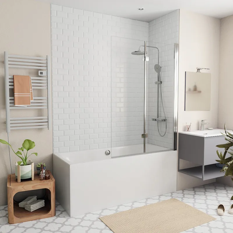 160x70 cm Ensemble baignoire universelle + Pare baignoire pliable, 2 volets chrome + pieds (CUB1600PLUS-SETP2)