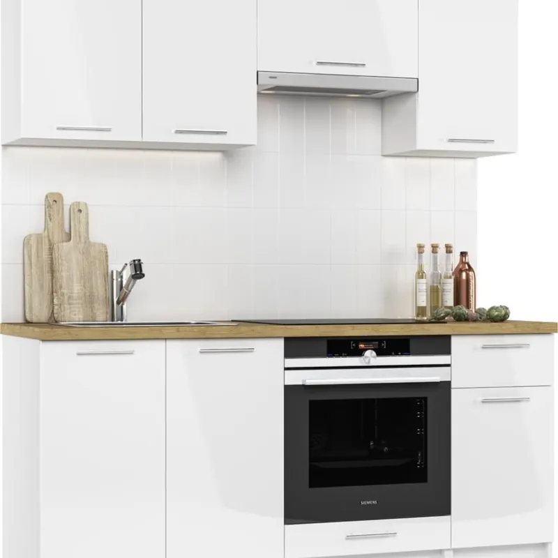 Cuisine complète Chili 180 cm, chêne doré kraft et blanc brillant, en kit (KSETCHILI)