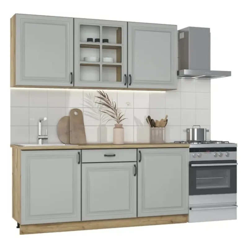 Cuisine complète Naturel Loria 180 cm, frêne mat et chêne doré, en kit (KSETLORIA)