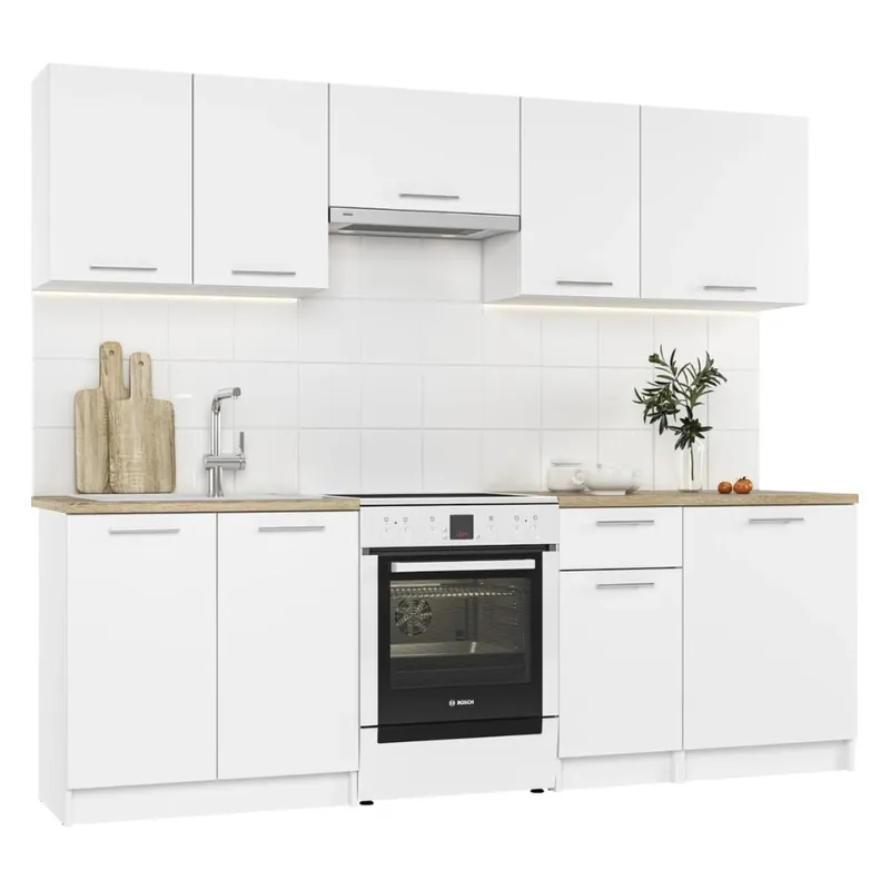Cuisine complète Lila 240 cm, chêne Sonoma et blanc, en kit (KSETLILA)