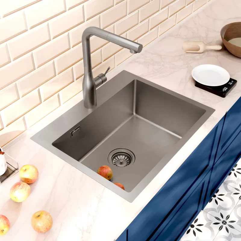 Timeless Évier de cuisine encastrable inox 304, 1 bac, 55x45x21 cm, Gun Metal brossé PVD