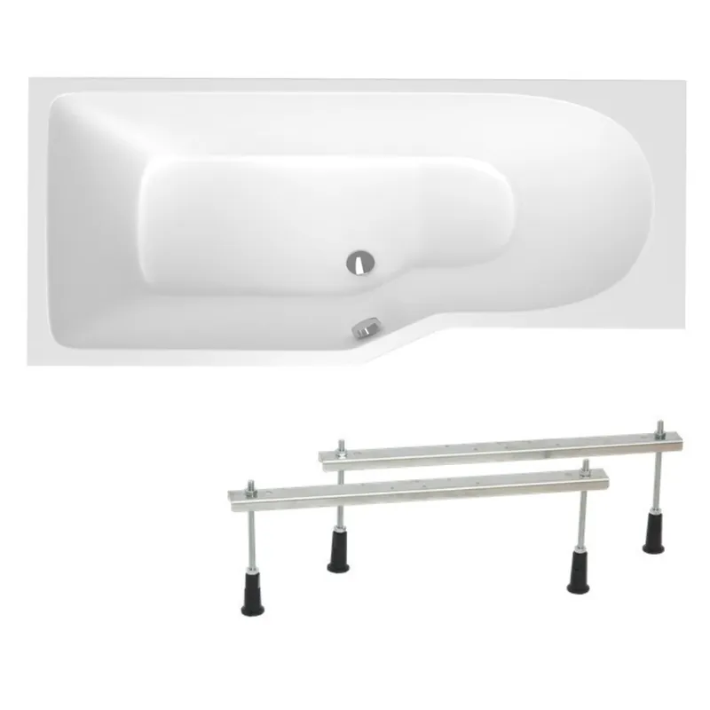 160x80 cm Laguna Beata Plus baignoire bain/douche asymétrique avec pieds, acrylique, gauche, blanc (BE1600LPLUS-SET)