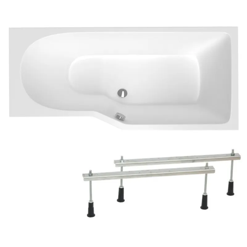 160x80 cm Laguna Beata Plus baignoire bain/douche asymétrique avec pieds, acrylique, droite, blanc (BE1600PPLUS-SET)