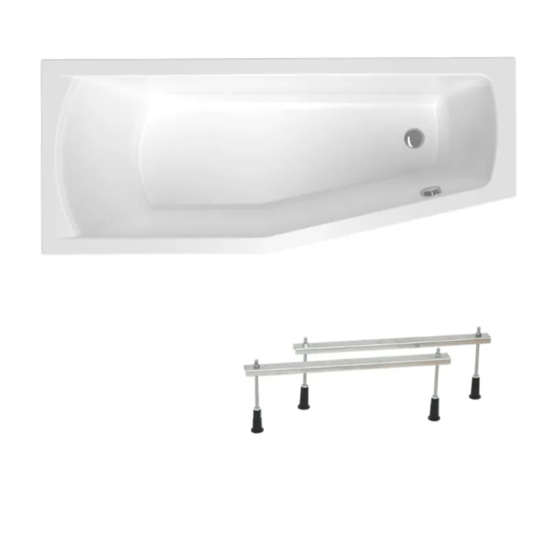 160x70 cm Laguna Aneta baignoire bain/douche asymétrique avec pieds, acrylique, gauche, blanc (AN1600LPLUS-SET)