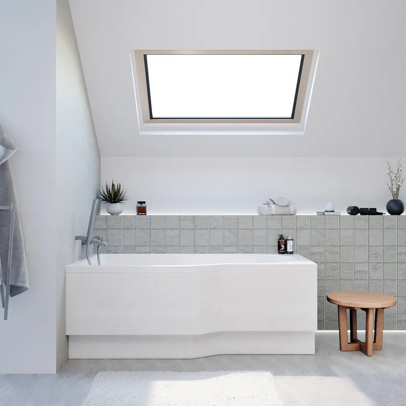 160x80 cm Beata Plus baignoire bain/douche asymétrique en acrylique, gauche + tablier 160 cm + pieds, blanc (BE1600LPLUS-SET1)