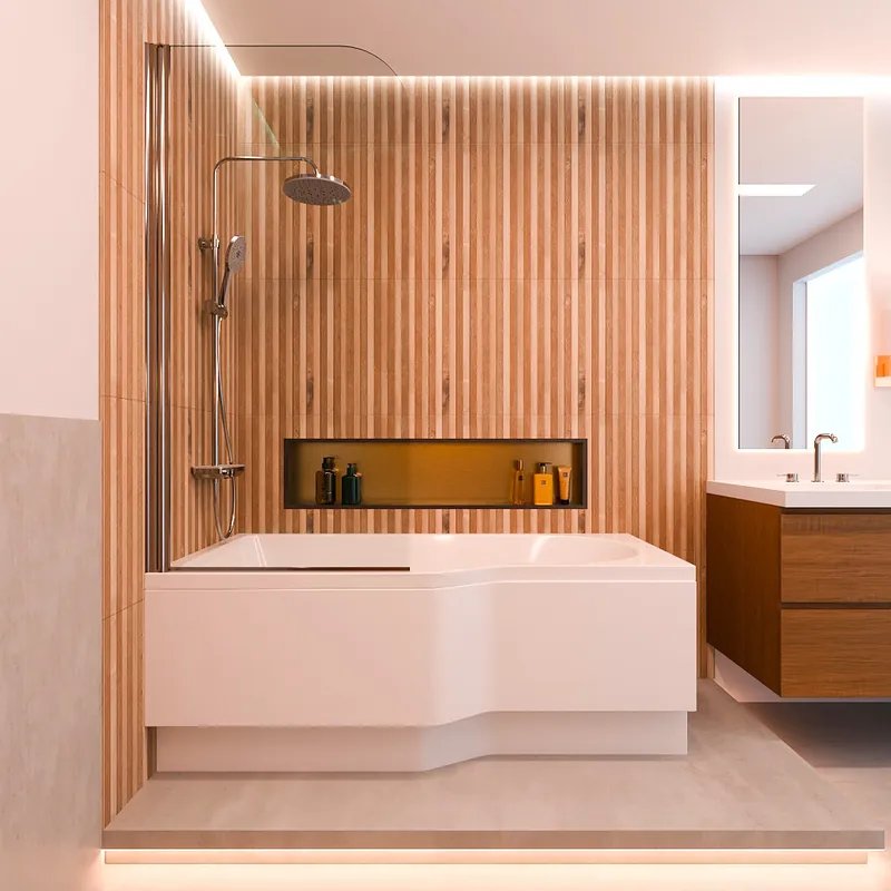 160x80 cm Beata Plus baignoire bain douche en acrylique, gauche + tablier + pare-baignoire, pieds, blanc (BE1600LPLUS-SETP1)